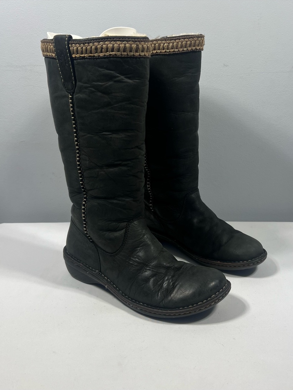 Ugg Boots Womens Swell Tall Winter Boots 9 Leather Sheepskin Lined Pull On